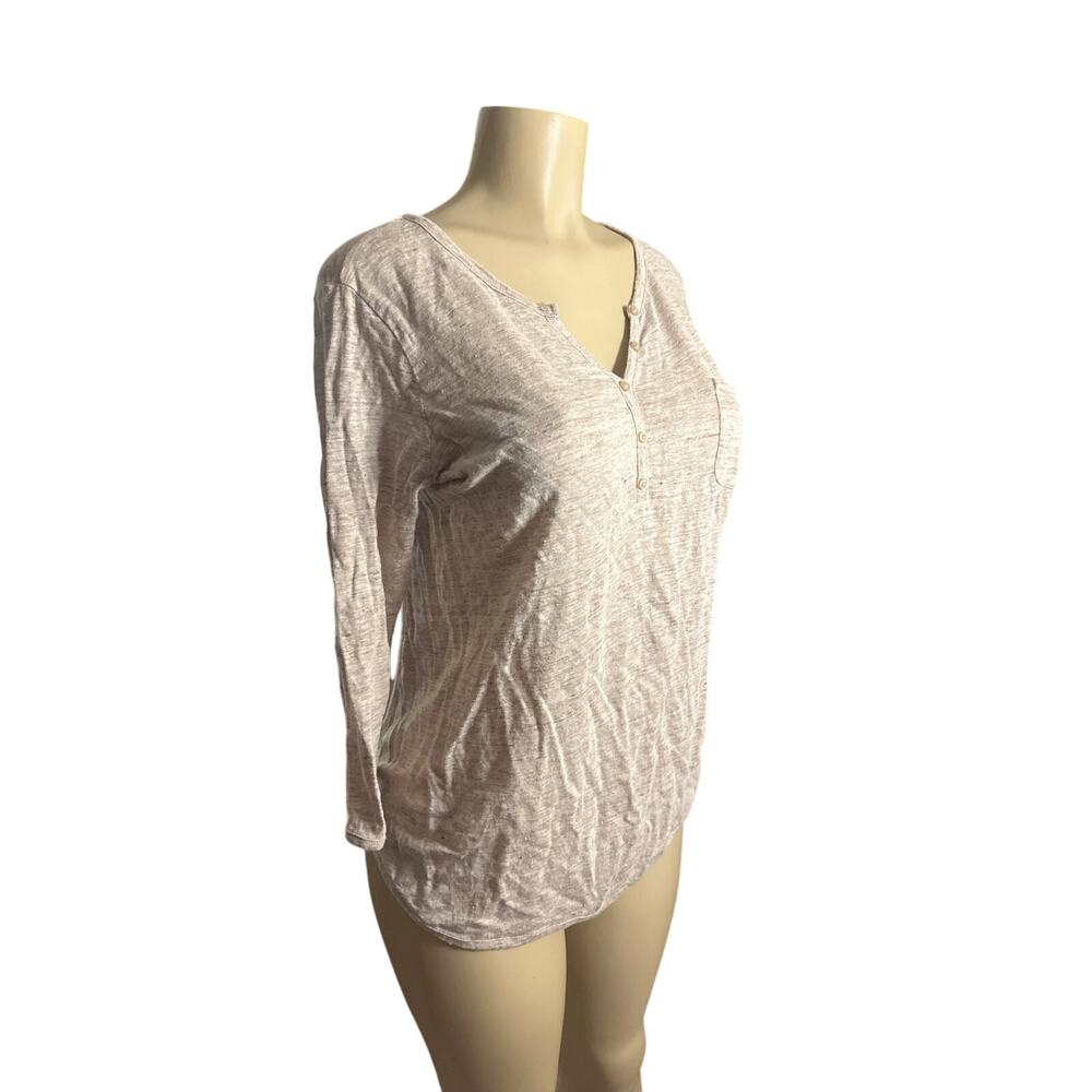 Women M Athleta 438658 100% Linen Newport Henley Tunic Top Shirt Oatmeal